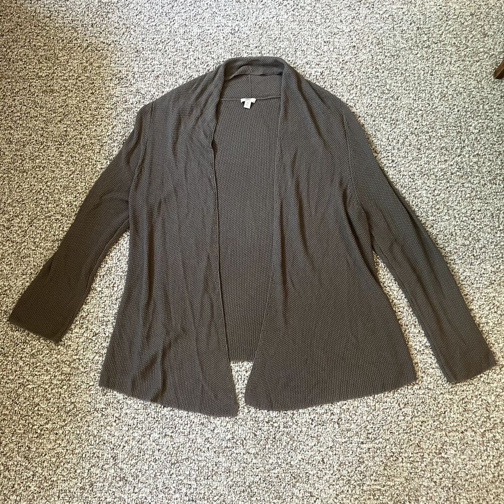 J Jill Womens Cardigan Sweater Size XL Open Front Beige Brown Lagenlook Textured